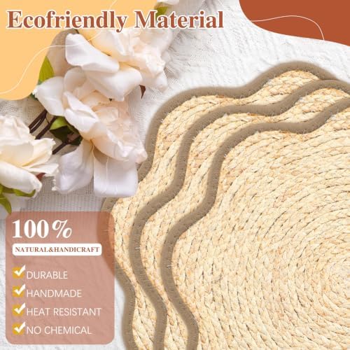 Jingmore 6 Pcs 15 Inch Handwoven Scalloped Placemat,Brown - Image 3