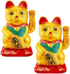 Suzile 9" Lucky Cat Maneki Neko Waving Arm, Golden Beckoning Cat by Suzile