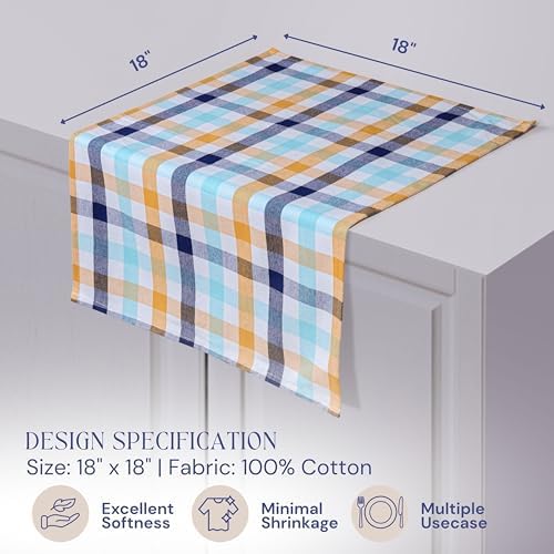 Gingham Plaid Cloth Napkins Set of 12, 18x18 Inches, Washable Reusable Table Linens for Hosting Guests, Dinner Party, and Seasonal Gatherings - Indigo Blue, Mustard Yellow, Aqua Blue - Image 4