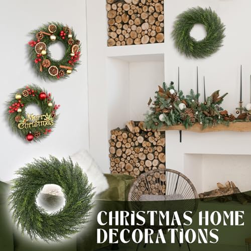 Zeyune 8 Pcs 14" Christmas DIY Green Wreath Artificial Wreath Elegant Style - Image 6