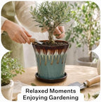 8.3 Inch Ceramic Planters with Drainage Hole and Saucer,Indoor Outdoor Large Flower Pots, Garden Pot for Plant Lovers (Drip Blue) - Image 5