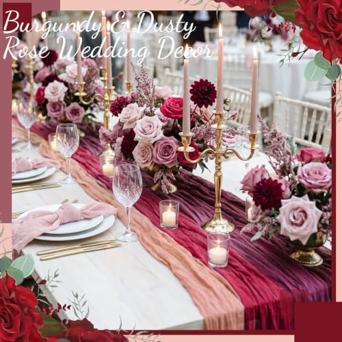 Remagr 12 Pcs Gradient Burgundy Cheesecloth Gauze Table Runners - Image 5