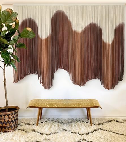 Macrame Wall Hanging Brown Hand-Dyed Ombre Fiber Art Tapestry 57"W*39"L by IOWER