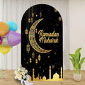 7.2FT Arch Backdrop Cover Ramadan Mubarak Photography Black Crescent Moon Star Lanterns Wedding Arch Cover Spandex Fitted Stretchy Backdrop Stand Covers for Birthday Party Wedding Decoration by Unknown