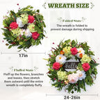 24" Summer Wreaths for Front Door with Hello Sign,Hydrangea Wreath with Pink Dahlia Flowers Eucalyptus.Summer Wreath for Front Door,Porch,Farmhouse,Wall,Window Indoor Outdoor Decor - Image 6