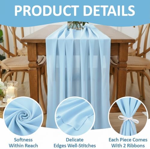 MDS Pack of 20 | Aqua Blue | 10ft Chiffon Table Runner 29x120 Inches Long Romantic Rustic Sheer Gauze Runner for Wedding Bridal Shower Birthday Banquets Engagement Spring Easter Boho Decorations - Image 5