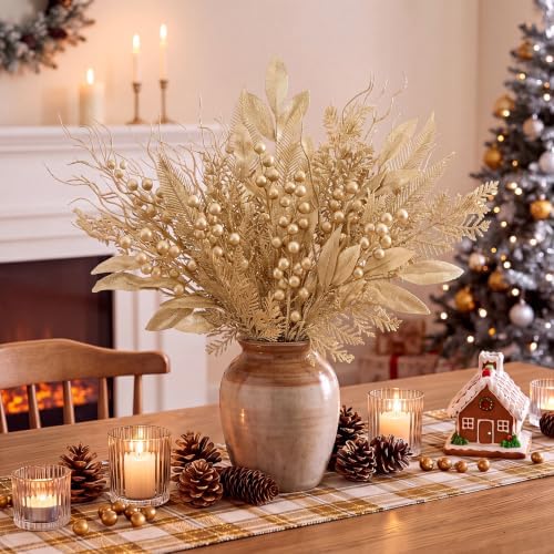 66 Pcs Light Gold Christmas Glitter Picks and Sprays - Image 5