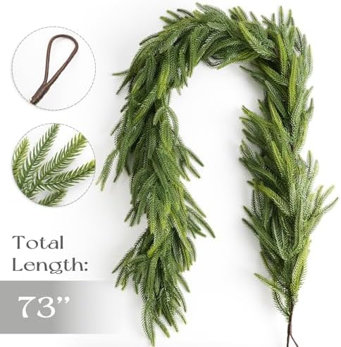 Christmas Decorations - Christmas Garland - 6 Ft Norfolk Pine Garland - Artificial Greenery Garland - Rustic Christmas Decor for Mantle Fireplace Stairs Railing Table Door Porch Indoor Outdoor - Image 3