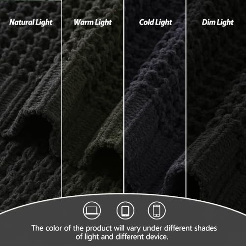 Waffle Knit Throw Blanket, Black Chenille Throw Blanket for Couch 50"x60" - Image 7