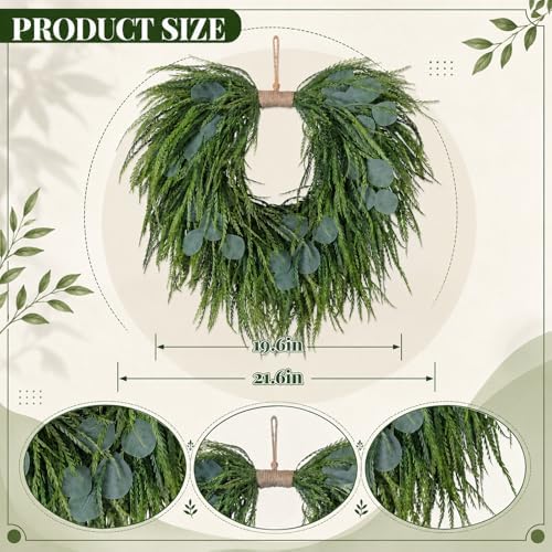 Suncalla Artificial Saw Grass and Eucalyptus Wreath for Front Door - Image 2