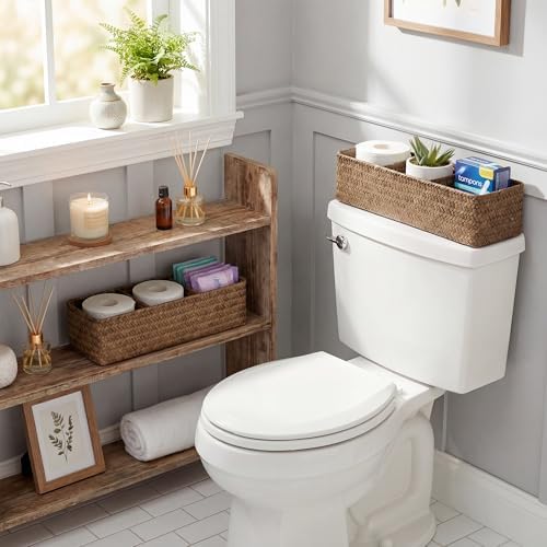 StorageWorks Toilet Paper Basket with Lid, Back of Toilet Baskets, Seagrass - Image 6