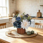 Hollyone 13.8" Fall Flowers Arrangement in Baskets Pot Outdoor Indoor Fake Pumpkin Hydrangea Peonies Artificial Flower in Woven Baskets Fall Decor Blue White Faux Plants Porch Home Autumn Decorations - Image 5