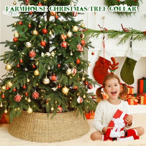 Rocinha 32 in Large Rattan Christmas Tree Collar Basket Base Handcrafted - Image 4