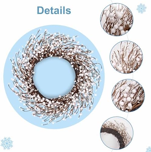 zjlmit Artificial Winter Wreath 20 Inch Winter Wreaths for Front Door White Berry Wreath with White Berriesfor Christmas Holiday Indoor OutdoorWall Porch Window - Image 3