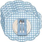 Breling 6 Set Gingham Placemat 17" x 13" Cotton Linen Placemat, Blue by Breling