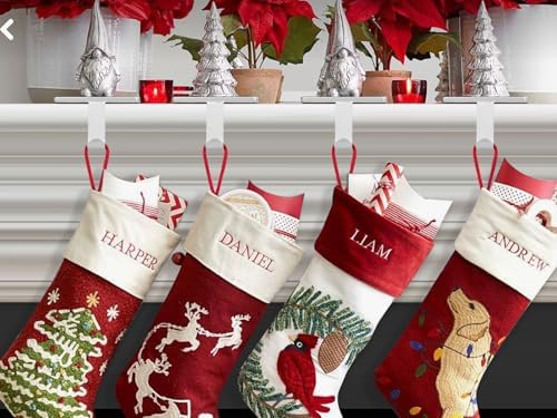 Silver Christmas Stocking Holders Set of 6 – Weighted Metal Mantle Hooks with Non-Slip Pads, Decorative Stocking Hangers for Mantel, Staircase, Dresser & TV Stand - Image 3