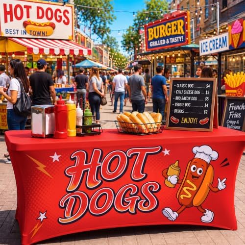 Frienda 2 Pcs 6 ft Hot Dogs Tablecloth Hotdogs Stretch Spandex Table Cover - Image 4