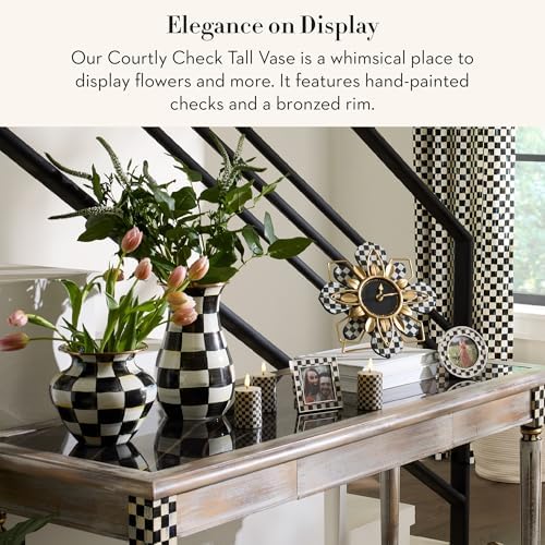 MACKENZIE-CHILDS Enamel Tall Vase, Black-and-White Courtly Check - Image 2