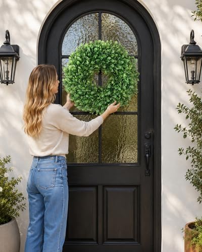 24 inch Artificial Boxwood Wreath for Front Door, Greenery Spring Summer Wreath for All Seasons, St Patrick's Day Decoration, Farmhouse Garden Wedding Indoor Outdoor Decor - Image 3