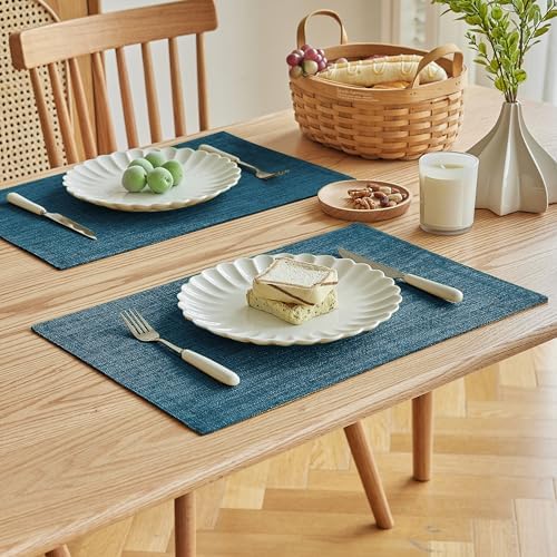 Softalker Faux Linen Cloth Placemats Set of 12-12 x 18 Inch, Teal - Image 2