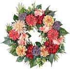 24-Inch Spring Wreath for Front Door with Hydrangeas Dahlias Daisy Silk Flowers and Berry Greenery for All Seasons Indoor Outdoor Wedding Farmhouse Porch Wall Living Room Home Wedding Decor by MDSTBN