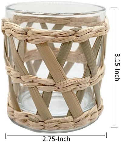 Pack 4 Woven Rattan Tealight Candle Holder Candle Lantern, Coastal Tropical Boho Glass Tea Light Holder Votive Candle Holders, Natural Seagrass Hand Woven Votive Candle Holder - Image 2