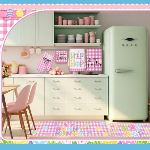 VitalCozy 10 Pcs Happy Easter Kitchen Decor Set Bunny Kitchen Towels and Rugs Oven Mitts and Pot Holders Home Decor Accessories Sets for Easter Chef Baking Cooking Grilling BBQ Gift - Image 5