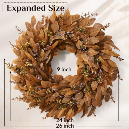 Waipfaru 26" Fall Wreath, Artificial Eucalyptus Wreath for Front Door - Image 3