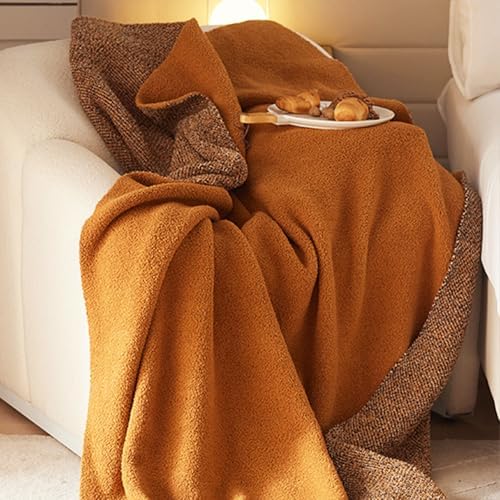 Burnt Orange Throw Blanket 50x70, Reversible Textured Fleece Blankets for Couch and Bed, Soft Warm Decorative Cozy Sofa Blanket for All Seasons - Image 3