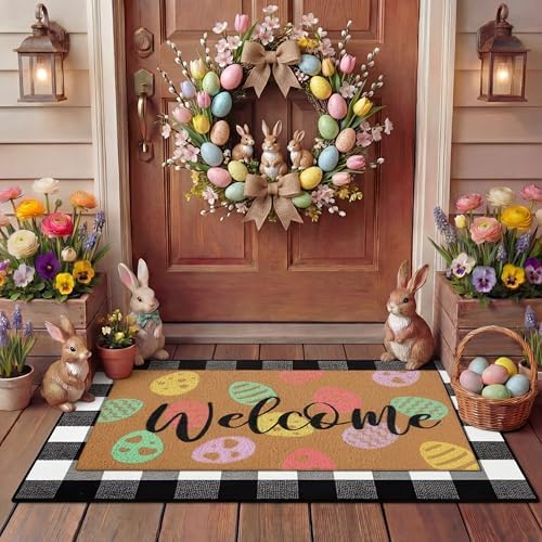 Tinideya 2 Pcs Easter Layered Door Mat Set for Front Porch by Tinideya