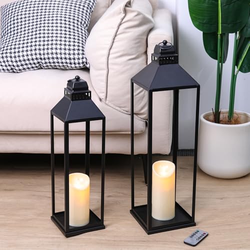 Large Lanterns Decorative Outdoor Indoor, 23" 19" Floor Lantern with Candle - Image 3