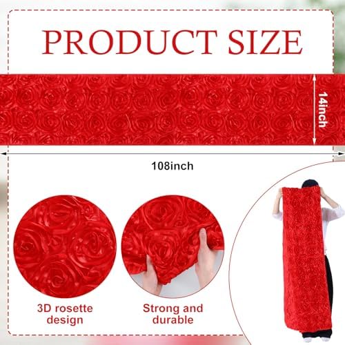 4 Pcs Rosette Table Runner 14x108 Inch for Wedding, Red - Image 2