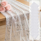 10 Pcs White Silver Gauze Table Runner, 28x118 Inch Sheer Glitter Metallic Foil Mesh Table Runner for Birthday Party Wedding Anniversary Christmas by ACRNIGHEET