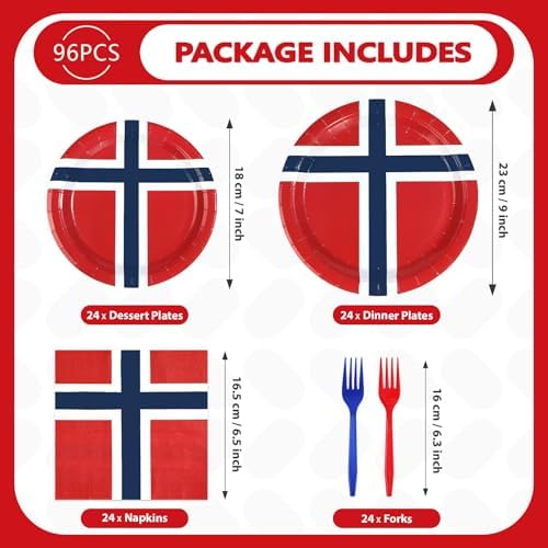 96 Pcs Norway Flag Themed Party Decorations, Serves 24 - Image 5