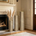 Gold Tall Floor Vase - Set of 3 Brass Large Metal Decorative Vases - Image 3