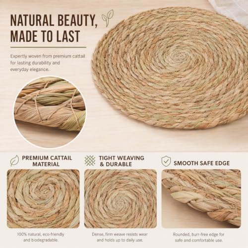 40Pcs Round Placemats Bulk Plate Chargers Set, 11.81in Woven Placemat Rustic Braided Straw Rattan Charger Natural Cattail Place Mat for Wedding Party Table Single Tableware Use (40pcs) - Image 5