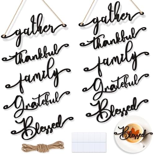 Jetec 50 Pieces Thanksgiving Decor Thankful Grateful Blessed, Black by Jetec