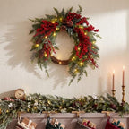 Yinder 20 Inch Christmas Wreath with LED Lights Red Berry Rattan by Yinder