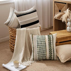 ANRODUO Boho Decorative Throw Pillow Covers Gray Stripe 18x18 Pack of 2 - Image 3