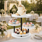 ELITEROO 4 Tiered Wooden Cupcake Stand, Round cake and cupcake stand combo with serving Tray, 360°Rotating Dessert Tower for Pie Table Display Rack for Wedding Birthday Baby Shower Tea Party, White - Image 2
