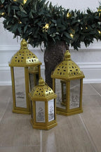 3 Piece Lantern Bundle for Ramadan Mubarak Eid Muslim - Festive Gold Lanterns Decoration for Home Celebrations, Parties, Guest Welcoming, Housewarming, Diwali Occasions - Image 5
