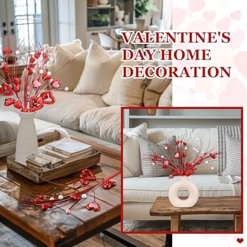 Thiccywoov 12 Pcs St. Patrick's Day Shamrock Berry Stems Decor Tree Glitter Stems Ornaments for DIY Holiday(Red,Heart) - Image 4