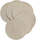 WAZAIGUR Round Placemats Set of 6 Thick Cotton Rope, 13inch, Khaki ＆ White by WAZAIGUR
