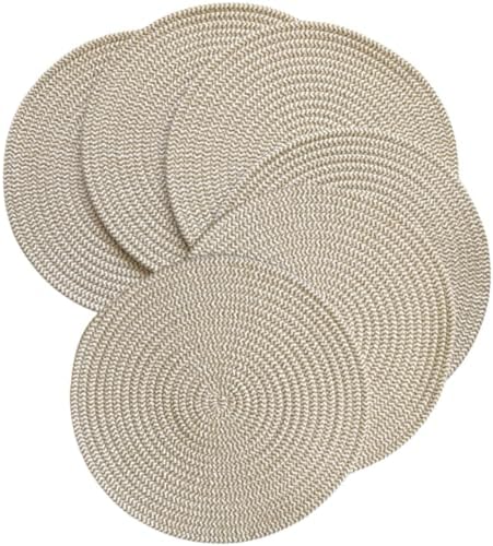 WAZAIGUR Round Placemats Set of 6 Thick Cotton Rope, 13inch, Khaki ＆ White by WAZAIGUR