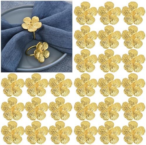 Flower Napkin Rings Set of 50, Shiny Fall Napkins Rings Gold Floral Holder by MagicRealForBetterLife