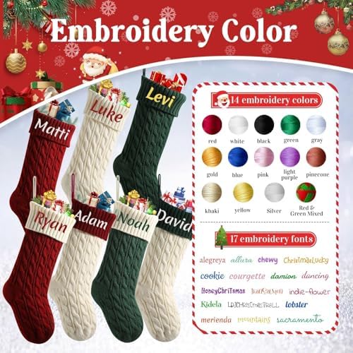 Personalized Christmas Stockings,Custom Embroidered Name & Monogram Knit Stockings for Kids,Family - Intertwined Cable Knit 18" Christmas Stocking for Fireplace Holiday Decor(8 Pack) - Image 3