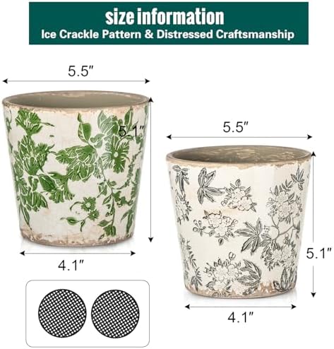 Sungmor 5.5 Inch Ice Crackle Glaze Ceramic Planter - 2 Pack Green & Grey - Image 5