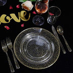 WELLIFE 175 Pieces Gold Glitter Plastic Plates with Silverware and Cups, Includes: 50 Plates, 50 Forks, 25 Knives,25 Spoons and 25 Cups for Party - Image 4
