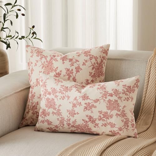 2 Pack French Floral Throw Pillow Covers 24x24in, Red/Cream - Image 4