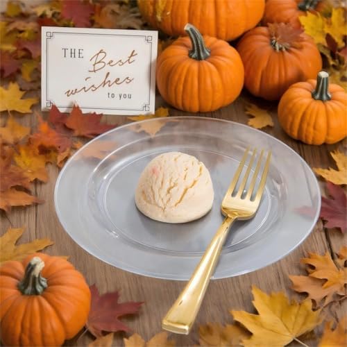 FLOWERCAT 60PCS Clear Plastic Plates - Disposable Clear Plates Heavy Duty for Fall Party/Wedding/Birthday- Include 30PCS 10.25inch Dinner Plates and 30PCS 7.5inch Dessert/Salad Plates - Image 5